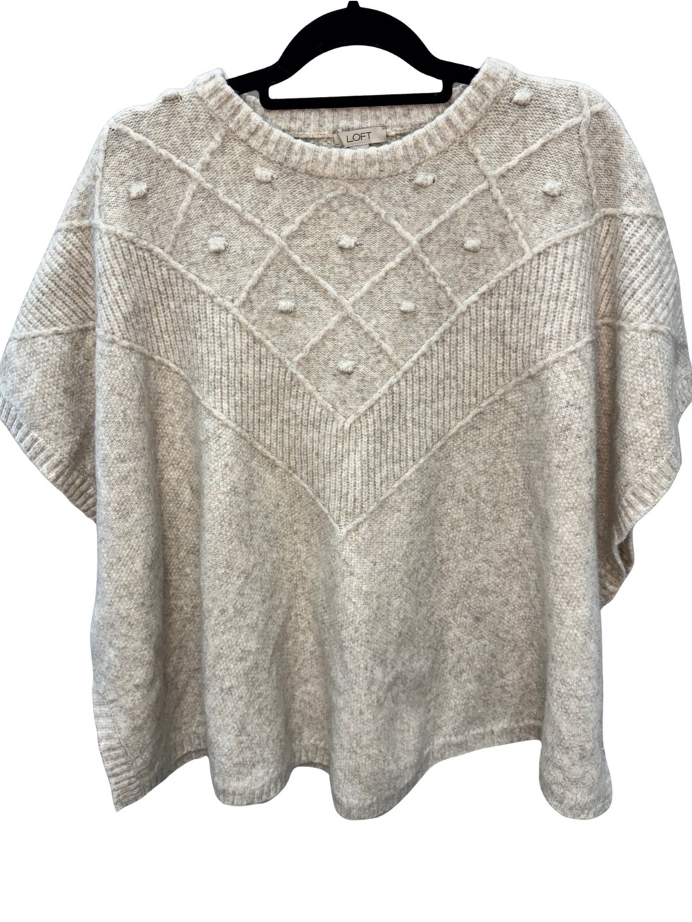 LOFT Oversized Beige Textured Wool Blend Short Sleeve Poncho Sweater Women’s M/L